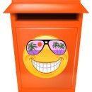 Lächelnde Aufkleber mit lila Sonnenbrille – Smile Autoaufkleber für Wohnwagen und mehr! Sticker mit Stil bestellen