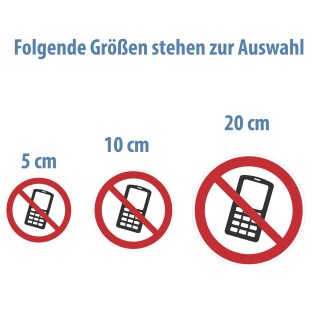 Selbstklebende Aufkleber - Handy verboten - Piktogramm, Schutz vor Lärmbelästigung, Klingeln, laute Gespräche & Strahlen 20 cm 10 Stück
