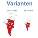 Aufkleber rote scharfe Chilischote mit Kochmütze wasserfest Gemüse Sticker Deko Küche Restaurant Deko Autoaufkleber 24 x 15 cm