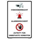 Schild Videoüberwachung  - Videoüberwacht, Alarmgesichert, Zutritt für Unbefugte verboten -  Warnschild Überwachungskamera Kameraüberwachung