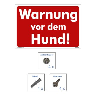 Hundewarnschilder - Warnung vor dem Hund! - Warnung vor dem Hund Schild Warnhinweis 20 x 30 cm gelocht & Kit