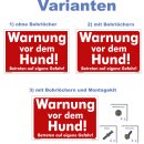 Hundewarnschilder - Warnung vor dem Hund! Betreten auf eigene Gefahr! - Warnung vor dem Hund Schild Warnhinweis 20 x 30 cm