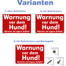 Hundewarnschilder - Warnung vor dem Hund! Betreten auf eigene Gefahr! - Warnung vor dem Hund Schild Warnhinweis 40 x 60 cm