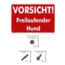 Hundewarnschilder - Vorsicht! Freilaufender Hund! - Warnung vor dem Hund Schild Warnhinweis 30 x 45 cm gelocht & Kit