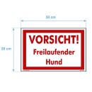 Hundewarnschilder - Vorsicht! Freilaufender Hund! - Warnung vor dem Hund Schild Warnhinweis 20 x 30 cm gelocht