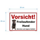 Hundewarnschilder Labrador - Vorsicht! Freilaufender Hund Betreten auf eigene Gefahr! - Warnung vor dem Hund Schild Warnhinweis 20 x 30 cm gelocht