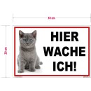 Kleberio® Katzenschild Kunststoff - Hier wache ich! -  30 x 20cm mit Bohrlöcher Warnschild Katze Vorsicht Katze Gartendeko Katze Gartenschilder