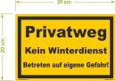 Privatweg Kein Winterdienst! Betreten auf eigene Gefahr! – Warnschild aus 3 mm Kunststoff, 20 x 30 cm, Marke Kleberio, Made in Germany